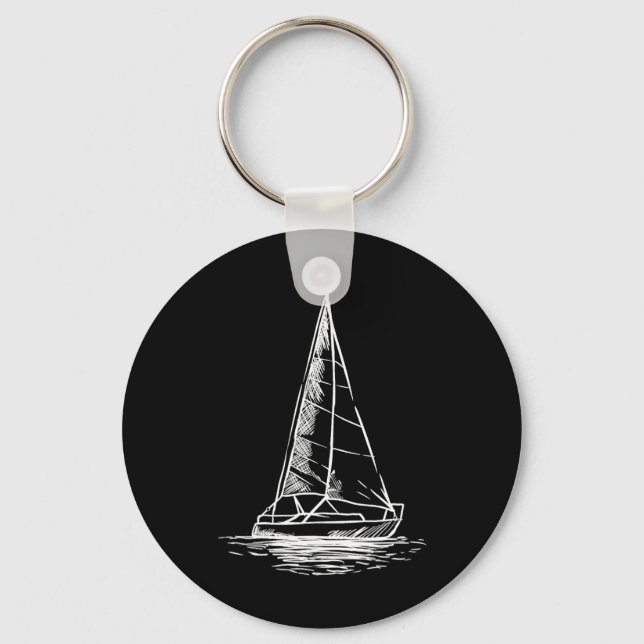 Sailor Boating Anchor - Simple Line Drawing Sailbo Keychain (Front)