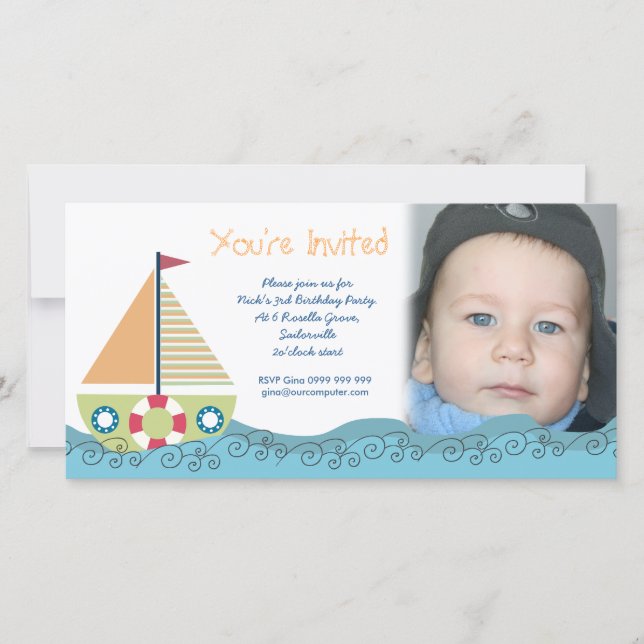 Sailor Boy Birthday Party Invitation Photocard (Front)