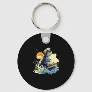 Sailor Cat Captain Boat Fishing Keychain