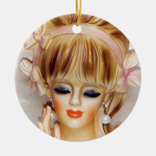 Sailor Girl Head Vase Pink Bows Long Blonde Hair Ceramic Ornament