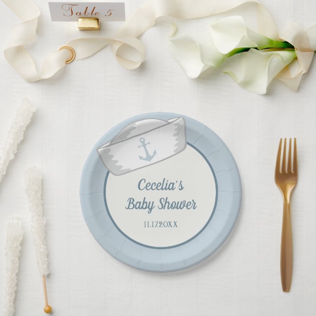 Sailor Hat Boy Nautical Baby Shower Paper Plate (Wedding)