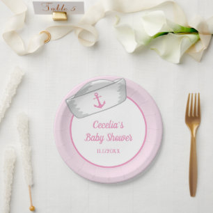 Sailor Hat Girl Nautical Baby Shower Paper Plate