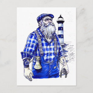 Sailor Holding Bell Standing Near Coastal Lighthou Postcard