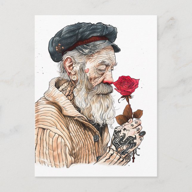 Sailor Holding Red Rose In Romantisailor; bottle s Postcard (Front)