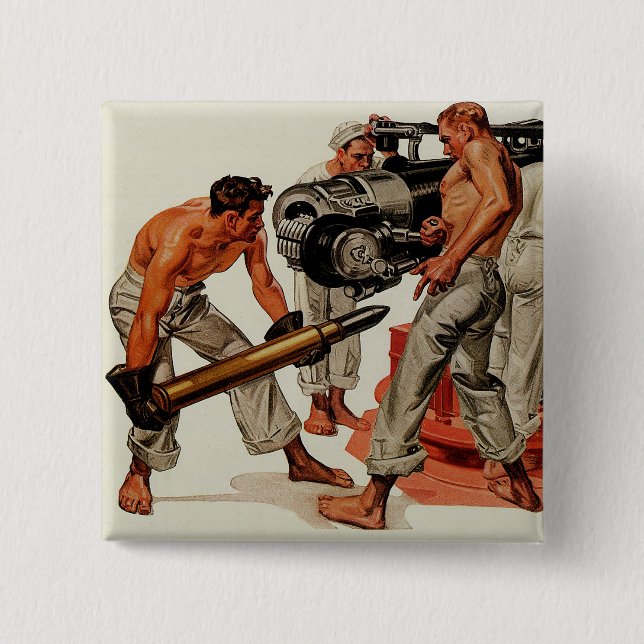Sailor Hunks Loading the Big Gun 2 Inch Square Button (Front)
