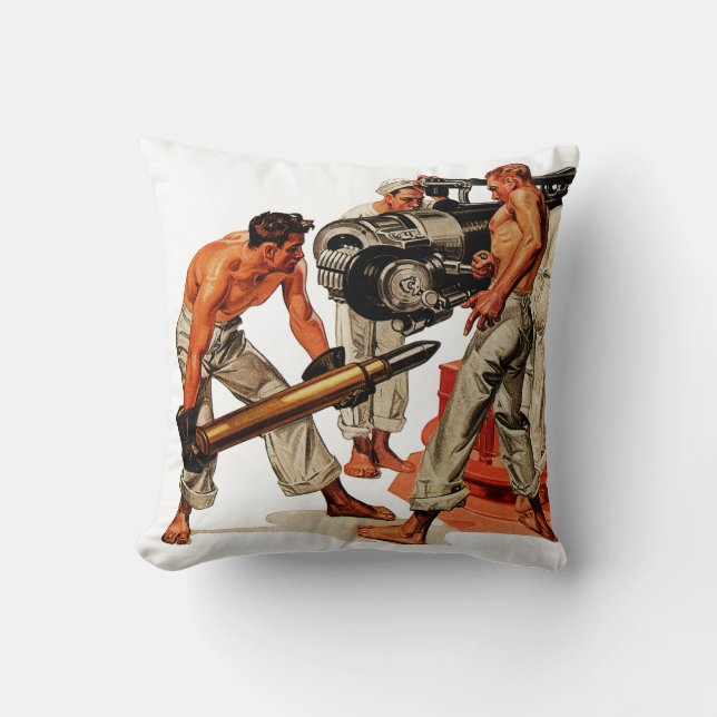 Sailor Hunks Loading the Big Gun Throw Pillow (Front)
