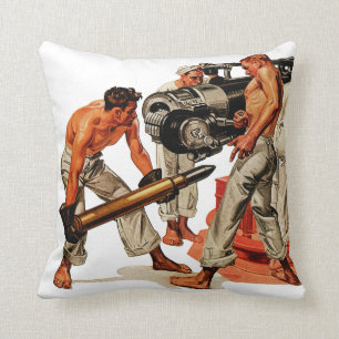 Sailor Hunks Loading the Big Gun Throw Pillow
