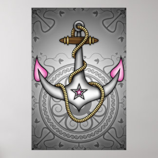 Sailor Jerry Retro Tattoo Anchor Chic Grunge Poster
