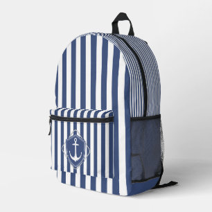 Sailor life, cobalt blue stripes & Anchor Printed Backpack