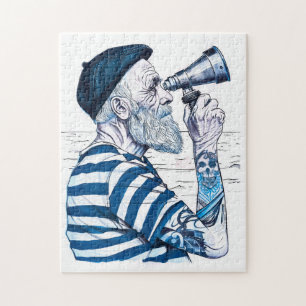 Sailor Looking Through Telescope Toward Distant Ho Jigsaw Puzzle