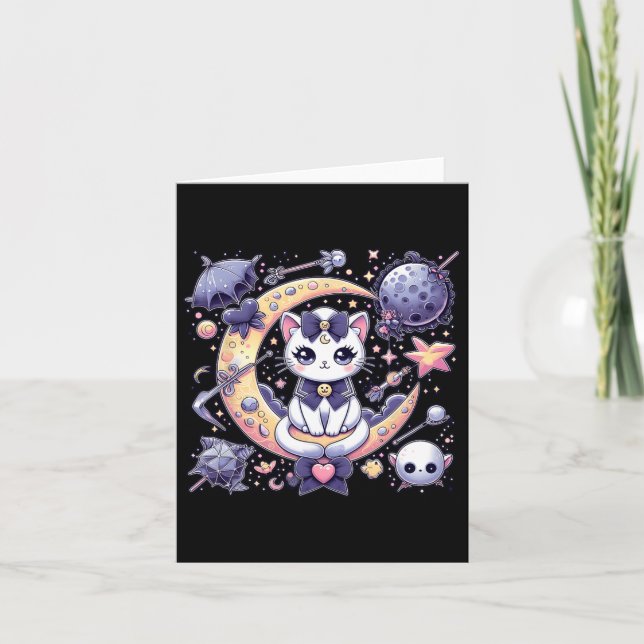 Sailor Meow Cute Moon Cat Space Magic Gothic Hallo Card (Front)