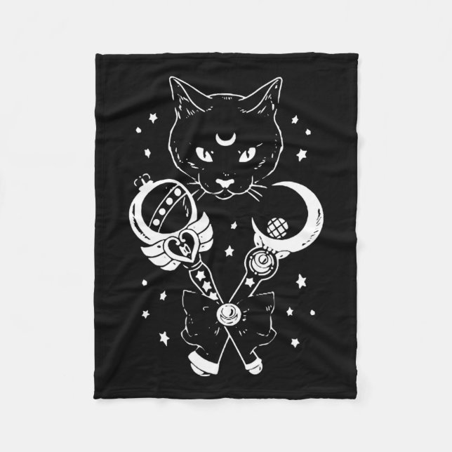 Sailor Meow Cute Moon Cat Space Magic Gothic Hallo Fleece Blanket (Front)