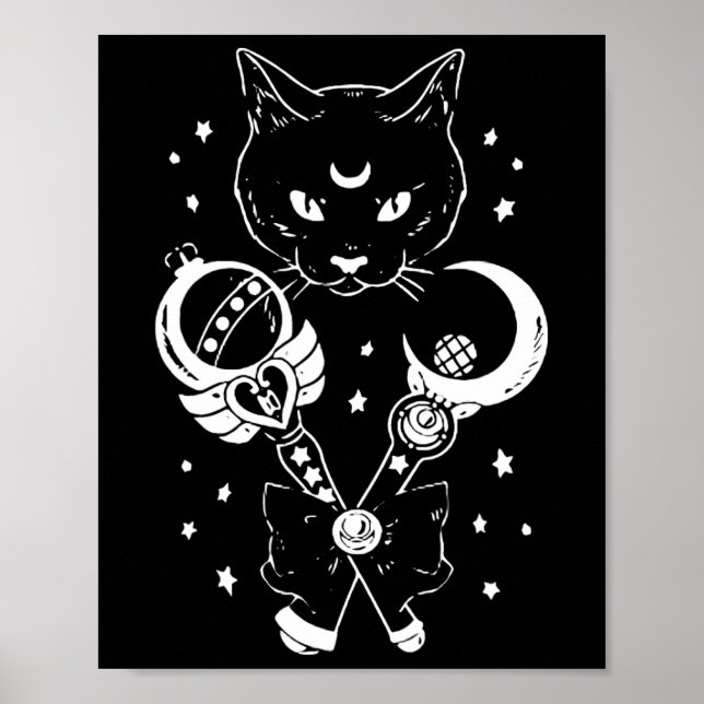 Sailor Meow Cute Moon Cat Space Magic Gothic Hallo Poster (Front)