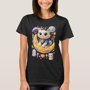 Sailor Meow White Cat Sitting On Crescent Moon Kaw T-Shirt
