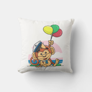 Sailor Monkey with Colourful Balloons Throw Pillow