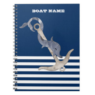Sailor Nautical Anchor Dolphin Navy Blue Striped Notebook