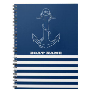 Sailor Nautical Anchor Navy Blue Striped  Notebook