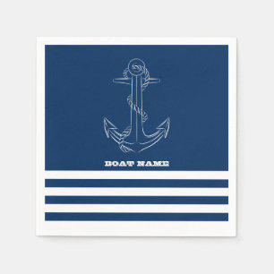 Sailor Nautical Anchor Navy Blue Stripes Napkin