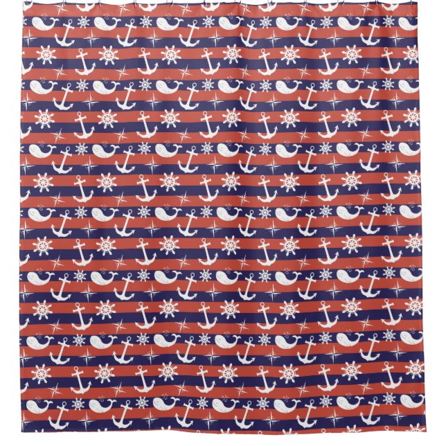 Sailor Nautical navy blue and red stripes pattern (Front)