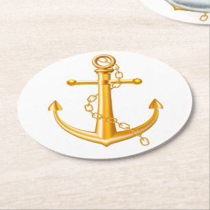 Sailor Ocean Beach Gold Anchor Nautical Wedding Sq Round Paper Coaster