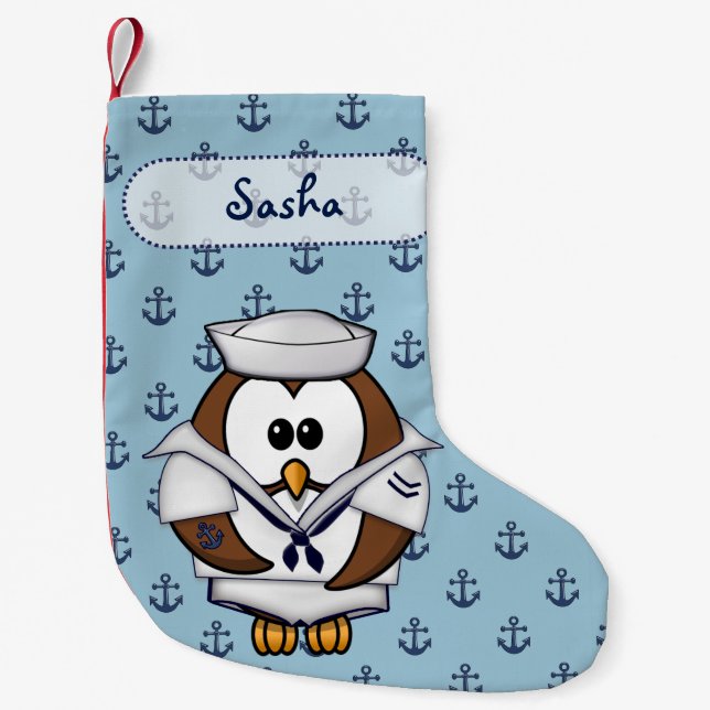 sailor owl small christmas stocking (Front)