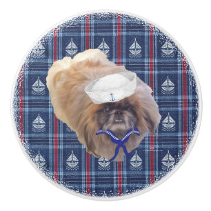 Sailor Pekingese Ceramic Knob