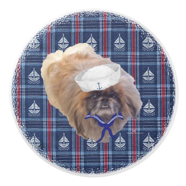 Sailor Pekingese Ceramic Knob (Front)