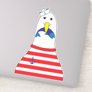 Sailor Seagull Bird Eating a Fish Kids Nautical