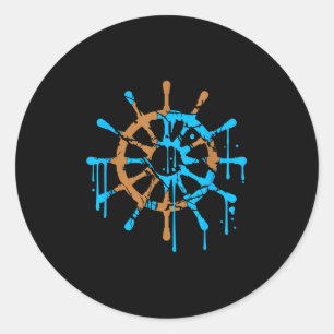 Sailor Ship Steering Wheel Graffiti Drops Sailing  Classic Round Sticker