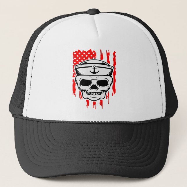 Sailor Skull & Flag  #USAPatriotGraphics  © Trucker Hat (Front)