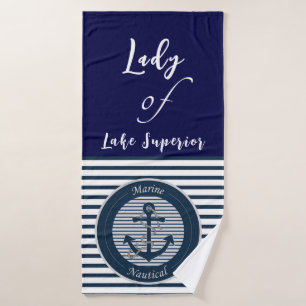 Sailor Stripes Anchor and Rope on White Background Bath Towel Set