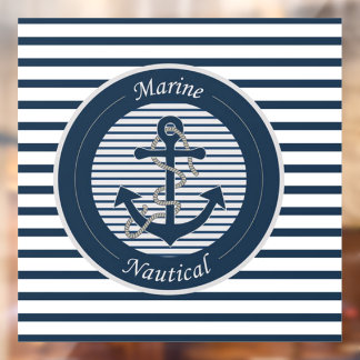 Sailor Stripes with Anchor and Rope on White Backg Window Cling