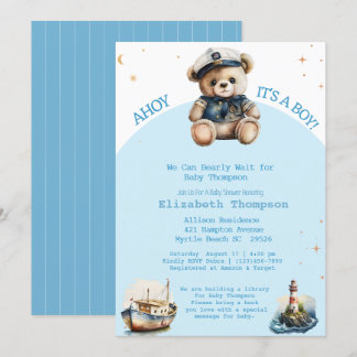 Sailor Teddy Bear Bring a Book Baby Shower  Invitation