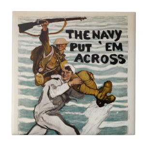 Sailor Wading As He Carries A Soldier On Shoulder Tile