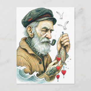 Sailor with Pipe and small hearts Postcard