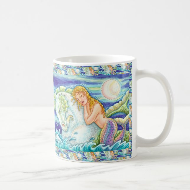SAILOR'S FANTASY MERMAID RIDING MERHORSE, SEAHORSE COFFEE MUG (Right)