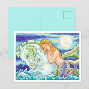 SAILOR'S FANTASY MERMAID RIDING MERHORSE, SEAHORSE POSTCARD