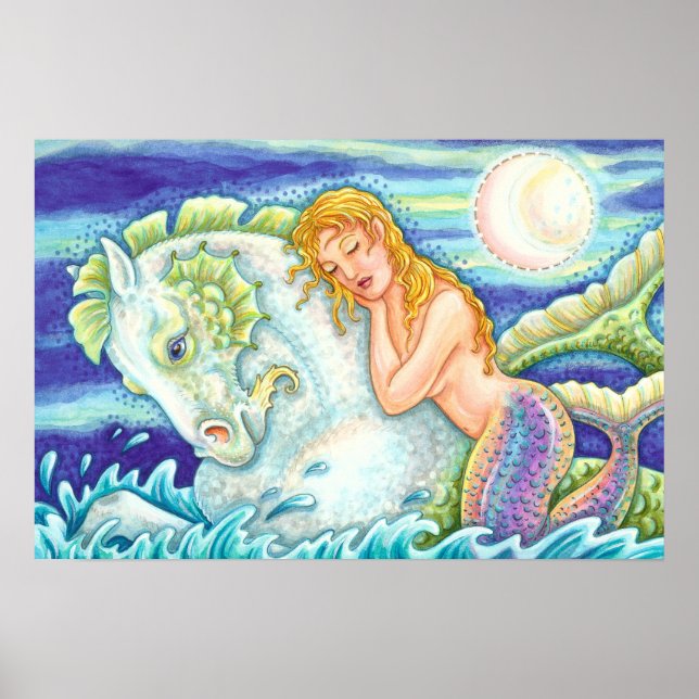 SAILOR'S FANTASY MERMAID RIDING MERHORSE, SEAHORSE POSTER (Front)