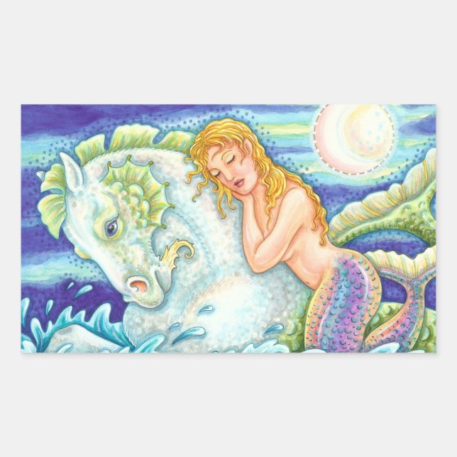 SAILOR'S FANTASY MERMAID RIDING MERHORSE, SEAHORSE STICKER (Front)