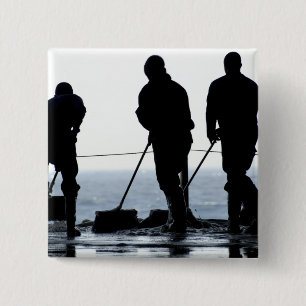 Sailors sweep out the hangar bay 2 inch square button
