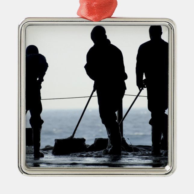 Sailors sweep out the hangar bay metal ornament (Front)