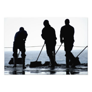 Sailors sweep out the hangar bay photo print