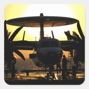 Sailors work on an E-2C Hawkeye aircraft Square Sticker