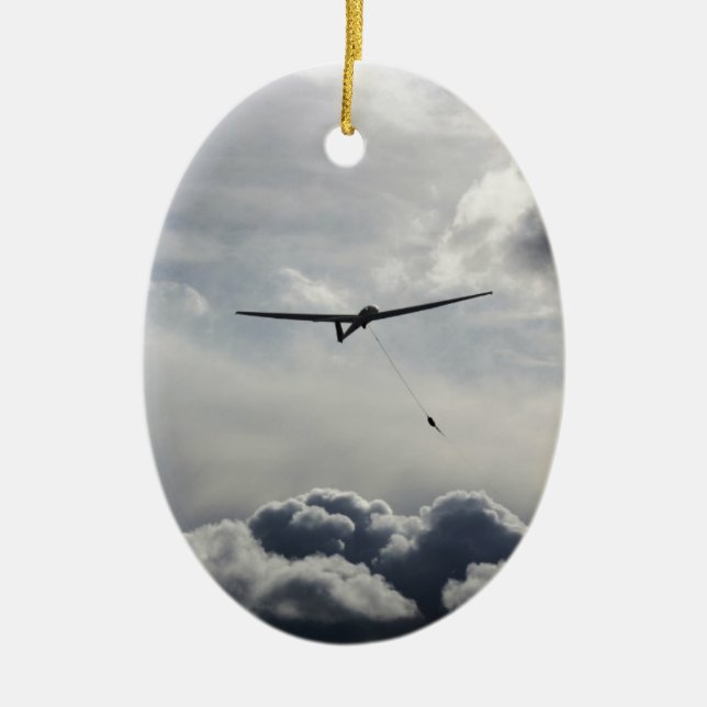 Sailplane Launching Ceramic Ornament (Front)