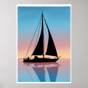 Sails at Sunset Silhouette Poster