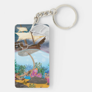 Sails ship dropping anchor keychain