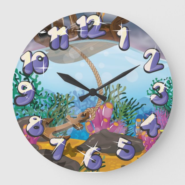 Sails ship dropping anchor large clock (Front)