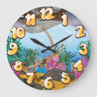 Sails ship dropping anchor large clock