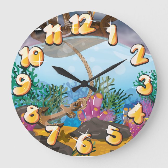 Sails ship dropping anchor large clock (Front)
