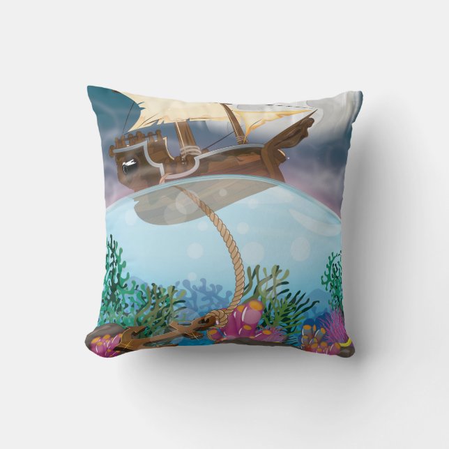 Sails ship dropping anchor throw pillow (Front)